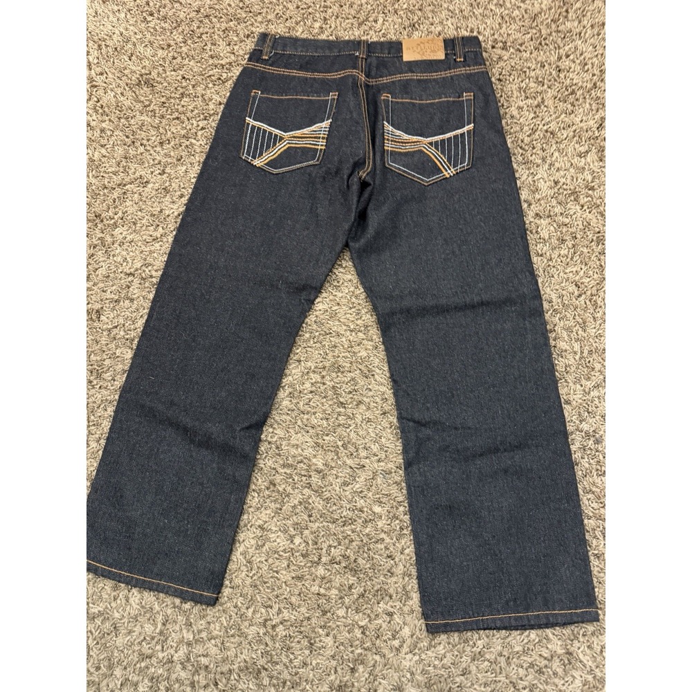 Vintage Y2K Attitude Denim Jeans Black Baggy Embroidered Hip Hop Mens 34x28